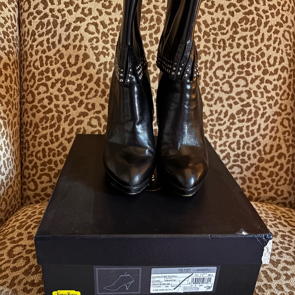 Authentic Prada Nubuck Leather Ankle Boots w/ Grommet Fringes